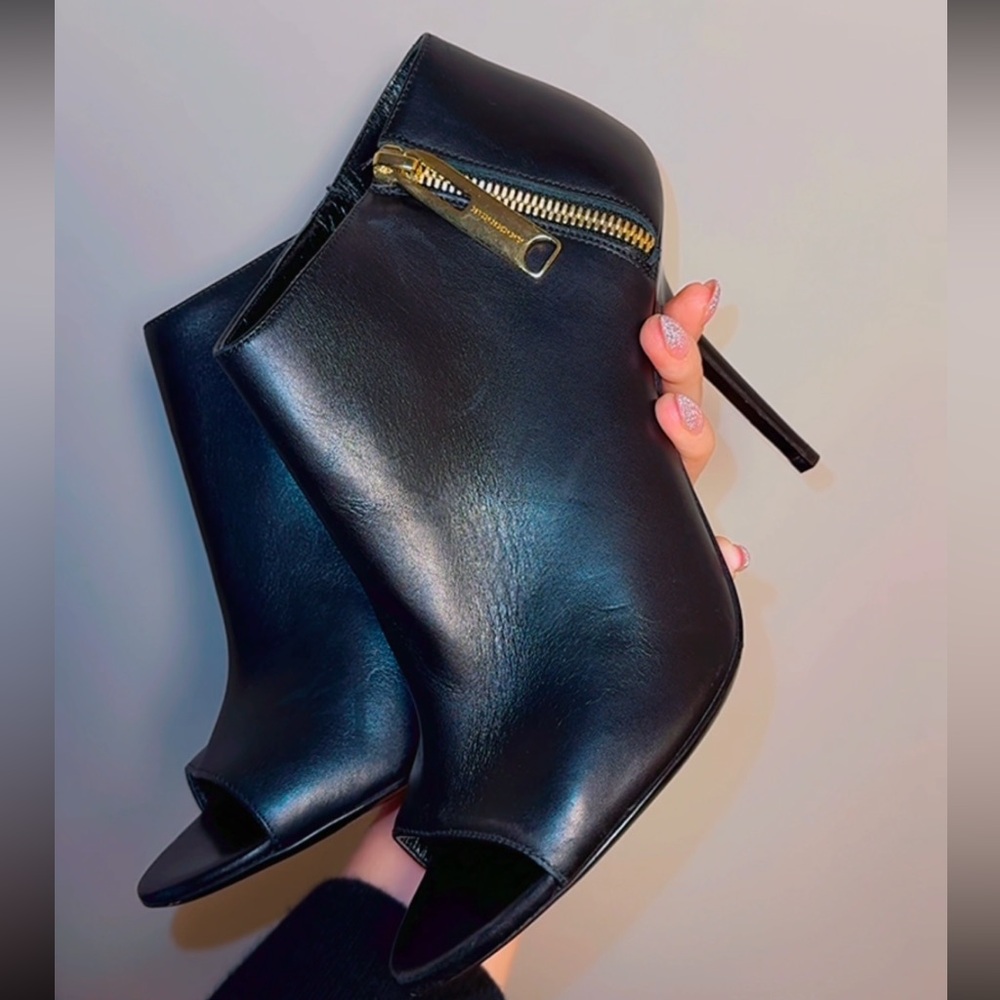 NEW Burberry Black Peep-Toe Heeled Boots